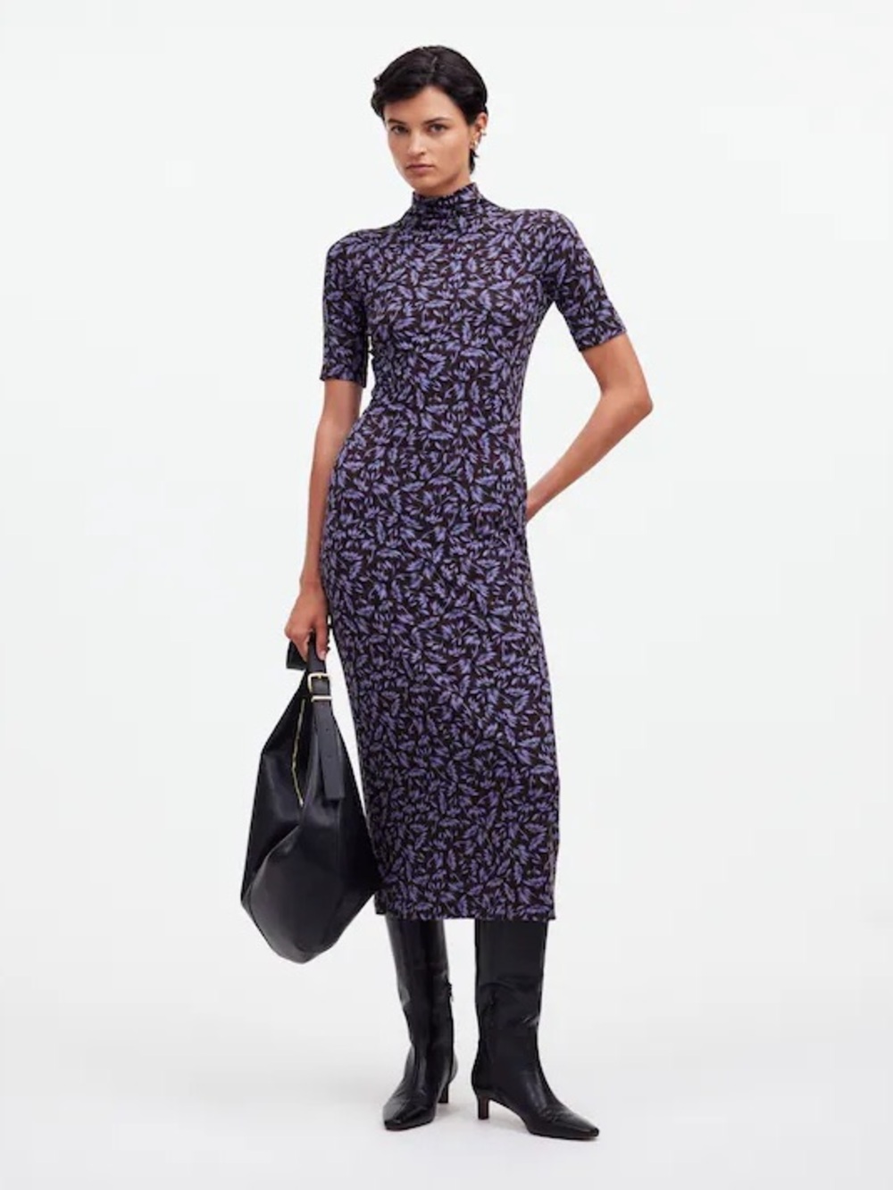 Madewell Drapey Pull-on Midi Skirt only in Purple Floral (Dark Carob) 3x New